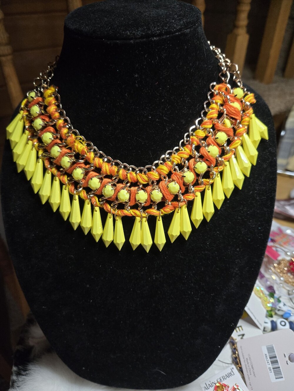 Zenzii Vibrant Beaded Yello & Orangr Statement Necklace NWT